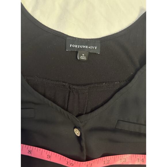 π€ Fortune + Ivy Black Button-Front Tie Tank | Size M - Picture 3 of 4